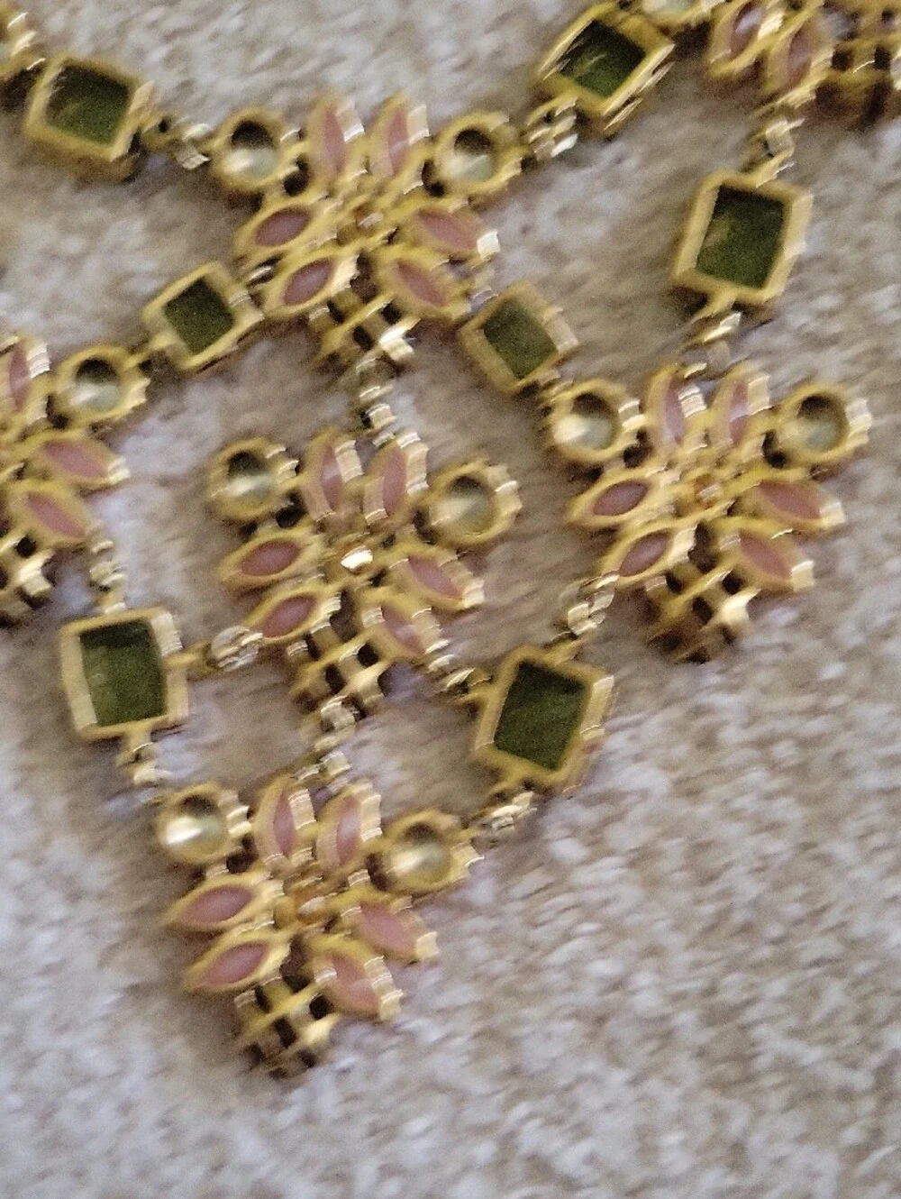 Stella & Dot Pink Floral Statement Necklace with Green and Clear Accents - Picture 6 of 10
